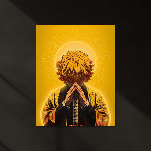 Zenitsu Neon LED Frame | Demon Slayer Anime Wall Art | Thunder Breathing Aesthetic Decor