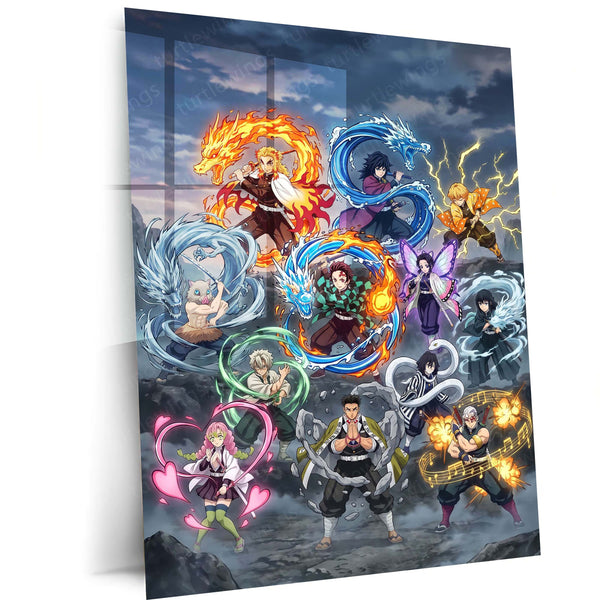 Anime Metal Poster | Demon Slayer Hashira Metal Poster | Demon Slayer Corps Anime Wall Art | Premium Anime Metal Frame