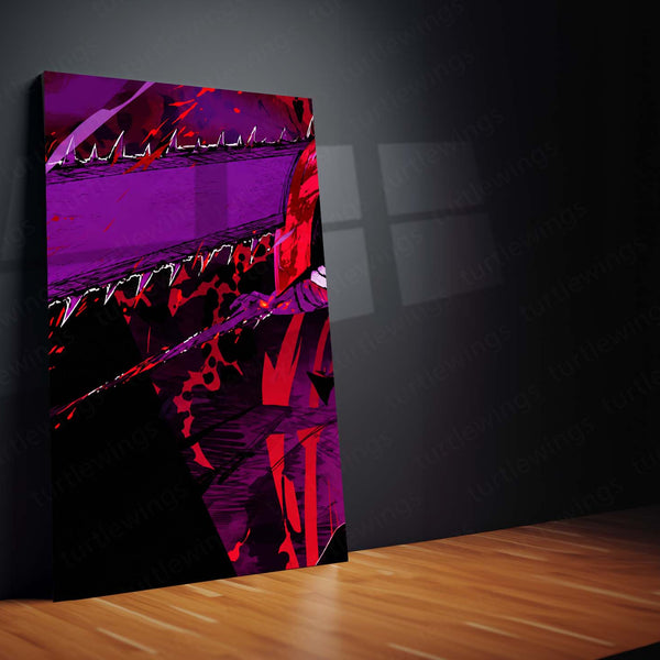 Anime Metal Poster Set of 3 | Denji Chainsaw Man | Chainsaw Man Anime Triptych Wall Art | Red & Purple 3 Panel Metal Print