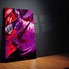 Anime Metal Poster Set of 3 | Denji Chainsaw Man | Chainsaw Man Anime Triptych Wall Art | Red & Purple 3 Panel Metal Print