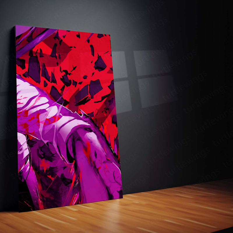 Anime Metal Poster Set of 3 | Denji Chainsaw Man | Chainsaw Man Anime Triptych Wall Art | Red & Purple 3 Panel Metal Print