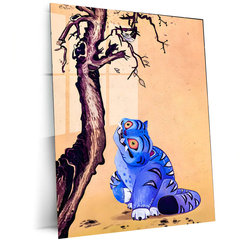 Derpy Tiger – Curious Forest Soul | Whimsical Animal Art Metal Frame Poster