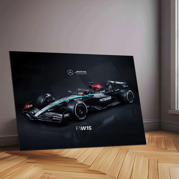Mercedes-AMG F1 W15 Metal Poster | 2025 Formula 1 Racing Artwork | Silver Arrows Wall Decor - TURTLEWINGS 