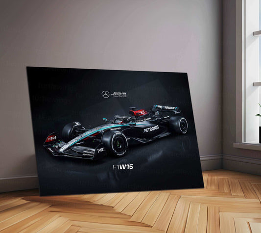 Mercedes-AMG F1 W15 Metal Poster | 2025 Formula 1 Racing Artwork | Silver Arrows Wall Decor - TURTLEWINGS 