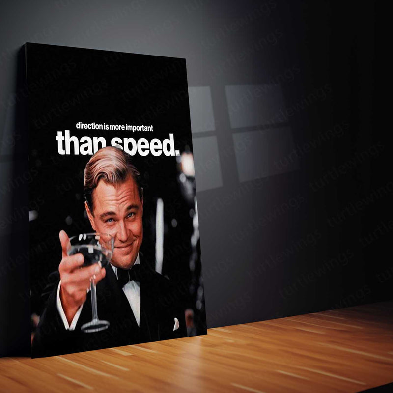 Direction Over Speed – Leonardo DiCaprio Gatsby Metal Poster | Class x Clarity Motivational Wall Art