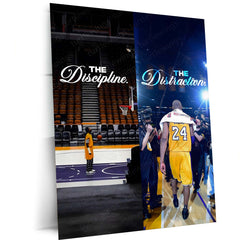 Quote Metal Poster | Kobe Bryant – Discipline Over Distraction Metal Frame | Mamba Mentality Focus Wall Art | Motivational Basketball Quote Metal Poster