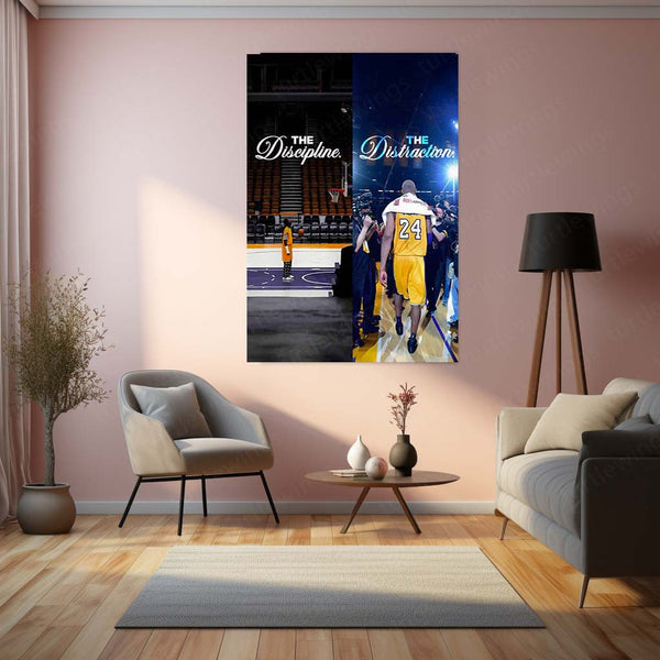 Quote Metal Poster | Kobe Bryant – Discipline Over Distraction Metal Frame | Mamba Mentality Focus Wall Art | Motivational Basketball Quote Metal Poster