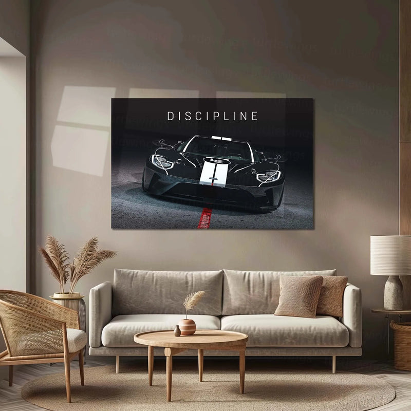 Discipline – Ford GT Black Heritage Edition Metal Frame | Hypercar Focus Quote Wall Art - TURTLEWINGS 