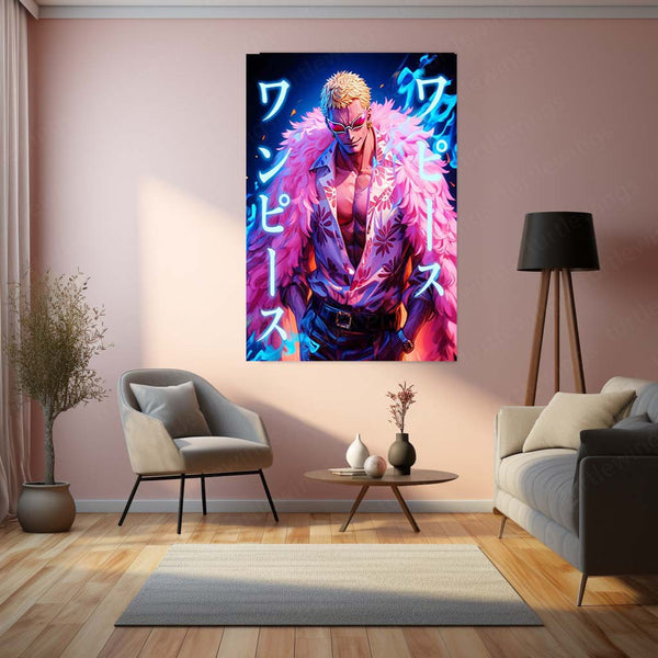 Anime Metal Poster | Doflamingo Pink Feather Coat – One Piece Anime Metal Poster | Villain Wall Frame