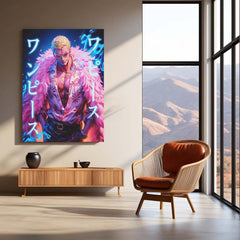 Anime Metal Poster | Doflamingo Pink Feather Coat – One Piece Anime Metal Poster | Villain Wall Frame