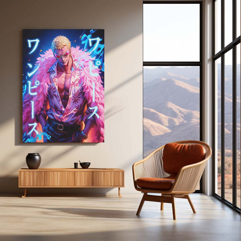 Anime Metal Poster | Doflamingo Pink Feather Coat – One Piece Anime Metal Poster | Villain Wall Frame