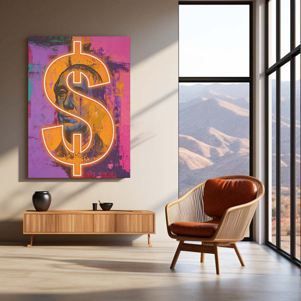 Dollar Sign Neon LED Metal Frame | Money Vibes Wall Art | LED Cash Glow Decor for Hustlers & Creators