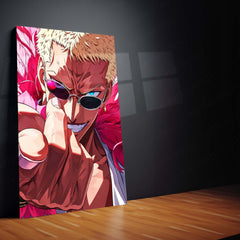 Anime Metal Poster Set of 3 | Donquixote Doflamingo | One Piece Anime Triptych Wall Art | Pink Feather 3 Panel Metal Print