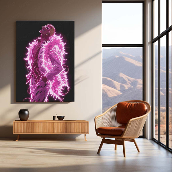 Anime Metal Poster | Donquixote Doflamingo Glow One Piece Villain Metal Poster | Anime Wall Frame