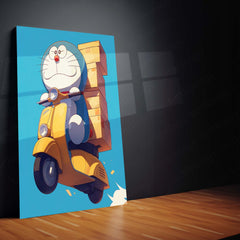 Doraemon’s Delivery Ride – Retro Scooter Adventure Metal Poster | Classic Anime Wall Frame