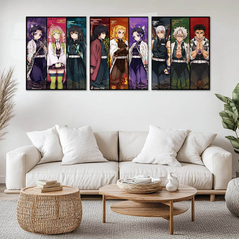 Anime Metal Poster Set of 3 | Demon Slayer Hashira | Nine Hashira Character Lineup Triptych Wall Art – main product image