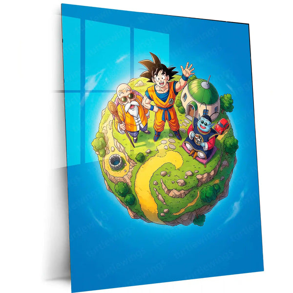 Anime Metal Poster | Dragon Ball Nostalgia Metal Poster | Goku Master Roshi Anime Wall Art | Kame House Island Frame | Anime Decor - TURTLEWINGS 