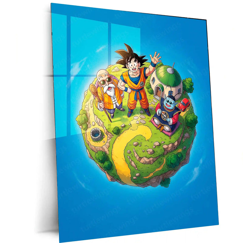 Anime Metal Poster | Dragon Ball Nostalgia Metal Poster | Goku Master Roshi Anime Wall Art | Kame House Island Frame | Anime Decor - TURTLEWINGS 
