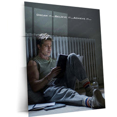 Quote Metal Poster | Brad Pitt – Dream It, Believe It, Achieve It | Motivational Mindset Metal Frame | Inspirational Cinema