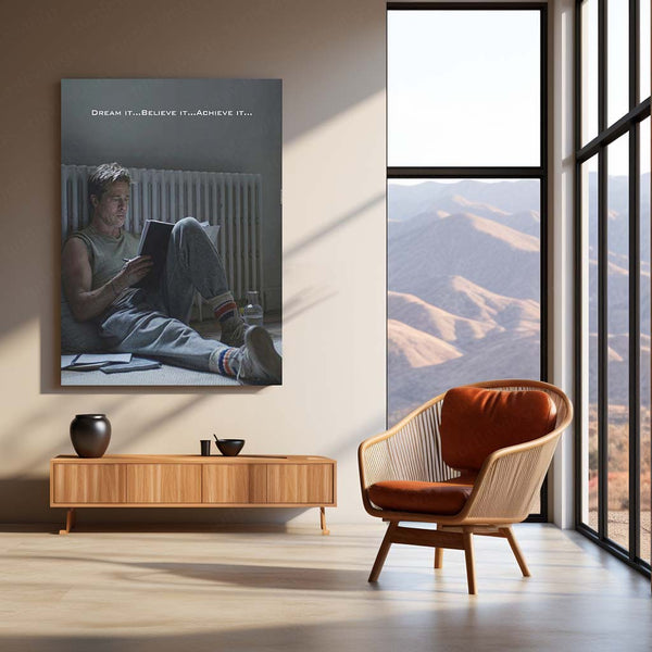 Quote Metal Poster | Brad Pitt – Dream It, Believe It, Achieve It | Motivational Mindset Metal Frame | Inspirational Cinema