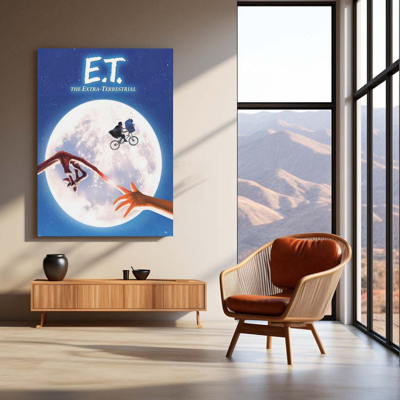 E.T. Movie Poster – Iconic 80s Classic Sci-Fi Metal Poster | Moon & Bicycle Scene Wall Frame