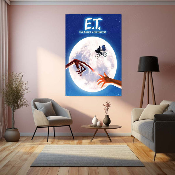 E.T. Movie Poster – Iconic 80s Classic Sci-Fi Metal Poster | Moon & Bicycle Scene Wall Frame