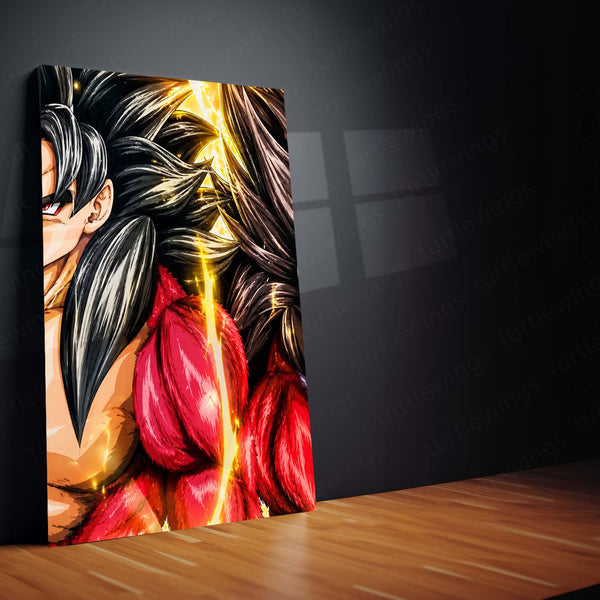 Anime Metal Poster Set of 3 | Dragon Ball GT | Super Saiyan 4 Goku & Vegeta Golden Energy Triptych Wall Art