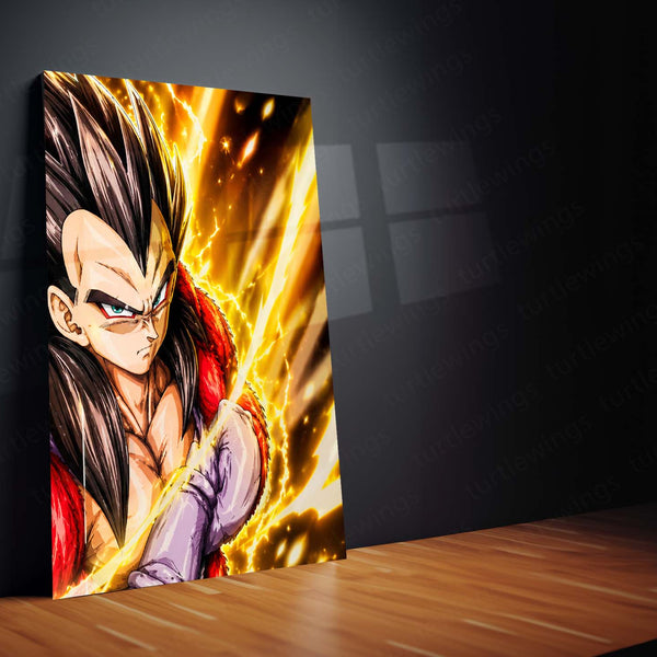 Anime Metal Poster Set of 3 | Dragon Ball GT | Super Saiyan 4 Goku & Vegeta Golden Energy Triptych Wall Art