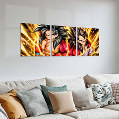 Anime Metal Poster Set of 3 | Dragon Ball GT | Super Saiyan 4 Goku & Vegeta Golden Energy Triptych Wall Art