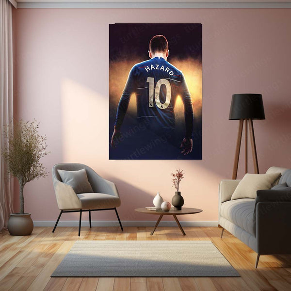 Eden Hazard #10 Glowing Back Pose – Chelsea Metal Frame | Legendary Winger Wall Art - TURTLEWINGS 