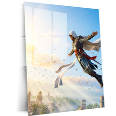 Game Metal Poster | Assassin’s Creed Leap of Faith Metal Poster | Epic Assassin Skyline Wall Art | Cinematic Gaming Metal Print