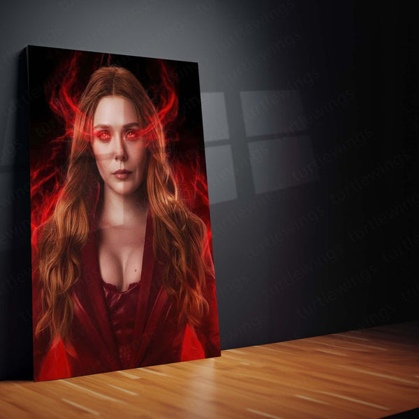 Superhero Metal Poster Set of 3 | Red Magic Heroine | Scarlet Energy Triptych Wall Art – product image 4