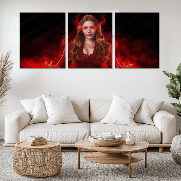 Superhero Metal Poster Set of 3 | Red Magic Heroine | Scarlet Energy Triptych Wall Art