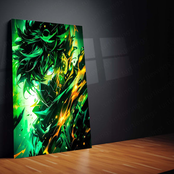 Anime Metal Poster | Emerald Fury – Deku’s One For All Unleashed Metal Poster | My Hero Academia Wall Frame