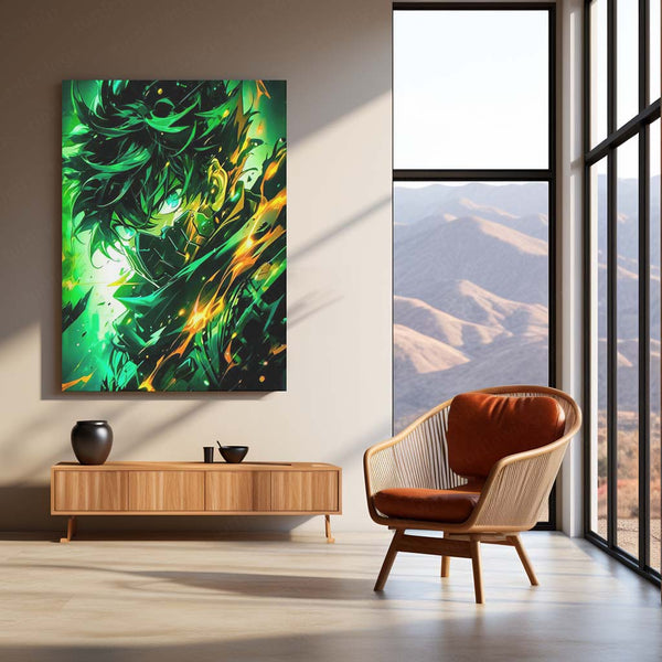 Anime Metal Poster | Emerald Fury – Deku’s One For All Unleashed Metal Poster | My Hero Academia Wall Frame