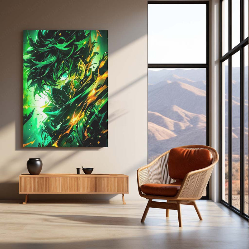 Anime Metal Poster | Emerald Fury – Deku’s One For All Unleashed Metal Poster | My Hero Academia Wall Frame