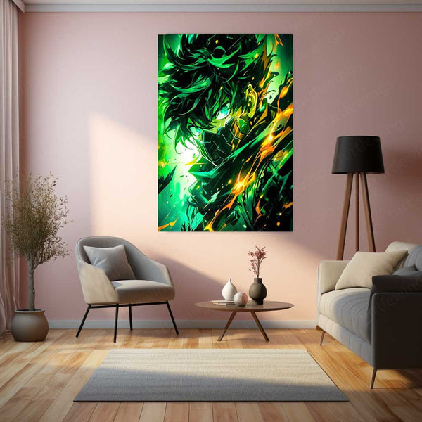 Anime Metal Poster | Emerald Fury – Deku’s One For All Unleashed Metal Poster | My Hero Academia Wall Frame