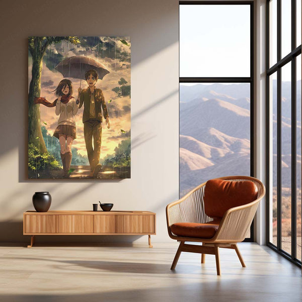 Anime | Eren & Mikasa – Rainy Day Promise Metal Poster | Attack on Titan Anime Wall Frame