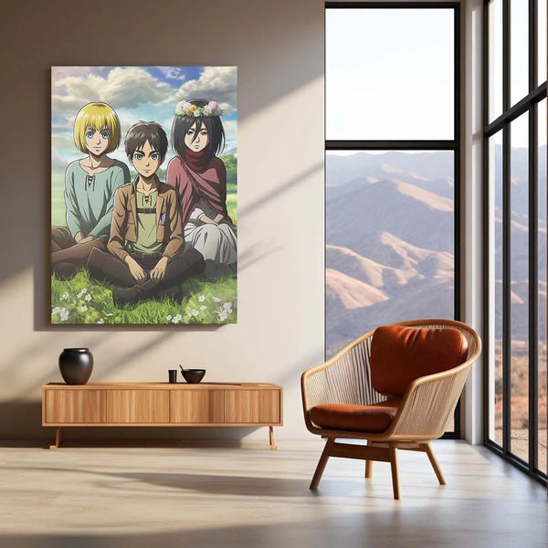 Anime Metal Poster | Eren, Mikasa & Armin Metal Poster – Attack on Titan Tribute - TURTLEWINGS 