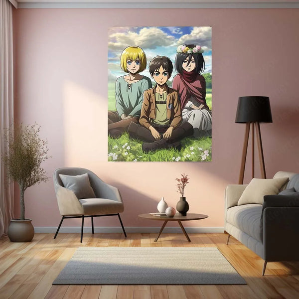Anime Metal Poster | Eren, Mikasa & Armin Metal Poster – Attack on Titan Tribute - TURTLEWINGS 