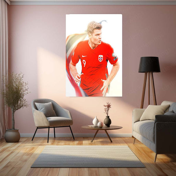 Erling Haaland Norway Jersey – White Background Metal Frame | Minimalist Football Wall Art - TURTLEWINGS 