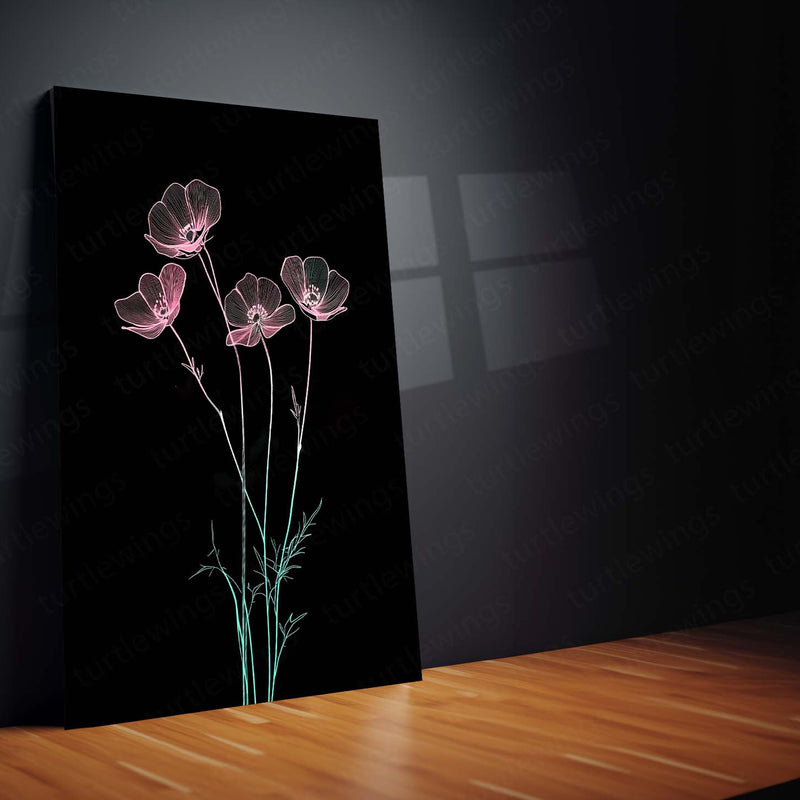 Ethereal Floral Metal Poster | Minimalist Neon Botanical Wall Art | Elegant Contemporary Floral Metal Frame by TurtleWings