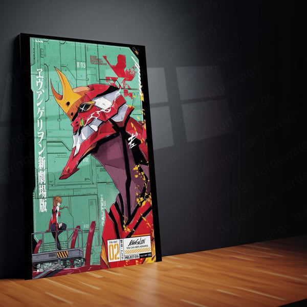 Anime Metal Frame | Evangelion Unit-02 – Asuka & Mech Art Metal Poster | Neon Genesis Wall Frame