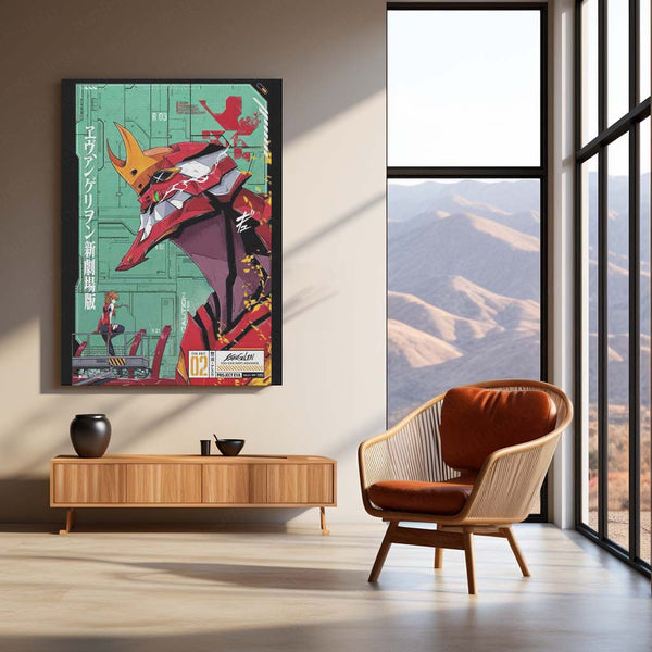Anime Metal Frame | Evangelion Unit-02 – Asuka & Mech Art Metal Poster | Neon Genesis Wall Frame