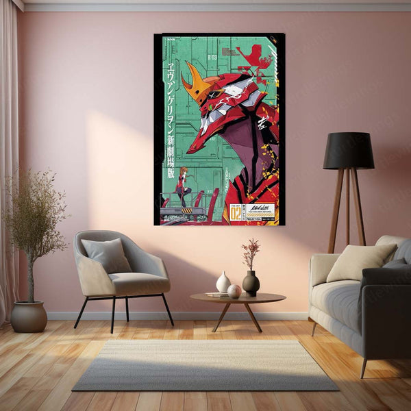 Anime Metal Frame | Evangelion Unit-02 – Asuka & Mech Art Metal Poster | Neon Genesis Wall Frame