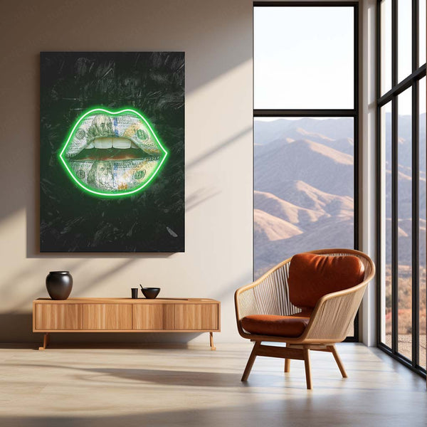 Doller in Lips LED Metal Frame | Expensive Taste  | Luxe Neon Wall Art | Hustle & Aesthetic Glow Decor