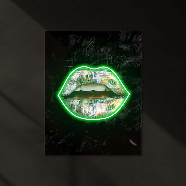 Doller in Lips LED Metal Frame | Expensive Taste  | Luxe Neon Wall Art | Hustle & Aesthetic Glow Decor