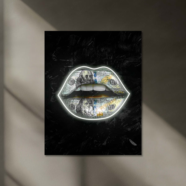 Doller in Lips LED Metal Frame | Expensive Taste  | Luxe Neon Wall Art | Hustle & Aesthetic Glow Decor