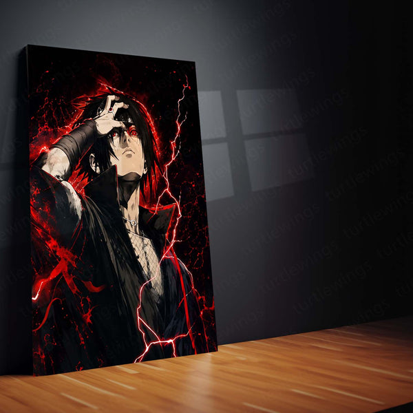 Anime Metal Poster Set of 3 | Naruto | Itachi Uchiha & Madara Uchiha Sharingan Red Lightning Triptych Wall Art