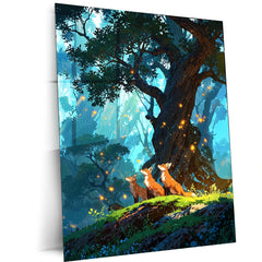 🦊 Fox in Enchanted Forest Metal Frame | Mystical Nature Wall Art - TURTLEWINGS 
